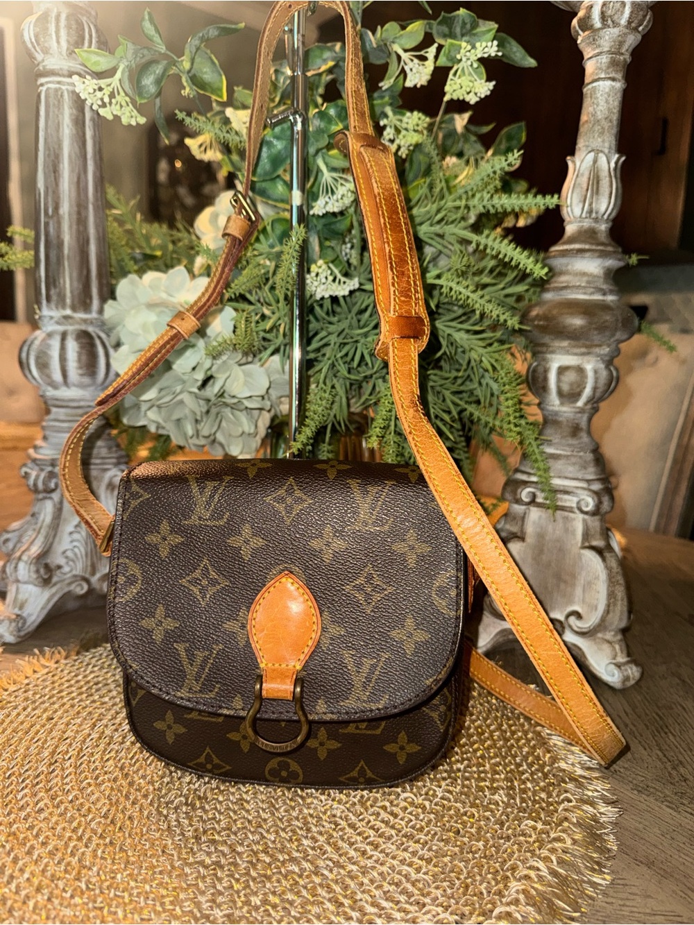 Louis Vuitton Monogram Saint Cloud PM Crossbody or Shoulder Bag with Tan Trim